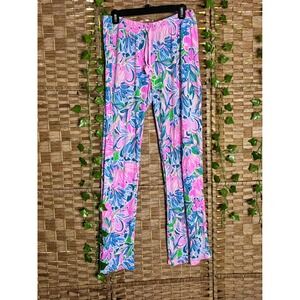 Lilly Pulitzer Floral Print Lounge Pants Drawstring Waist Size L
